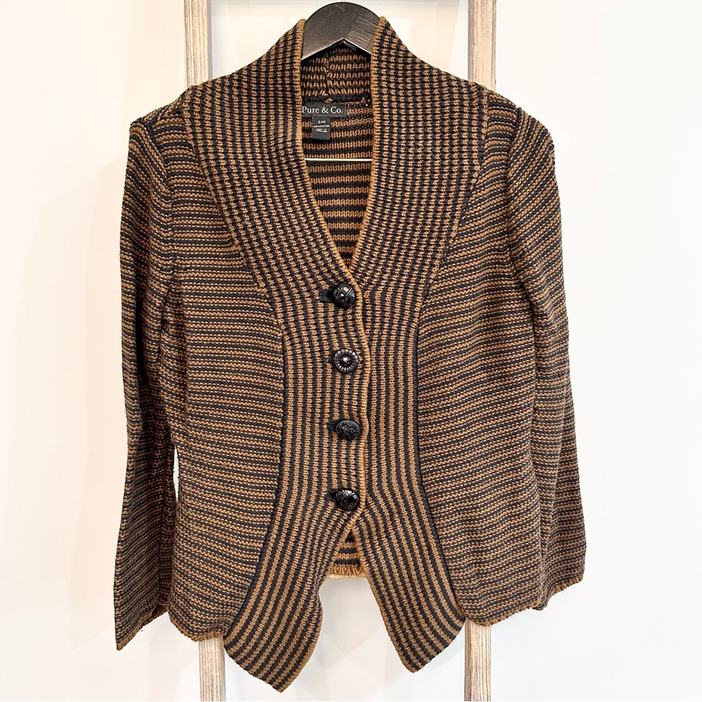 Pure & Co. Striped Button Down Cardigan Brown, S/M